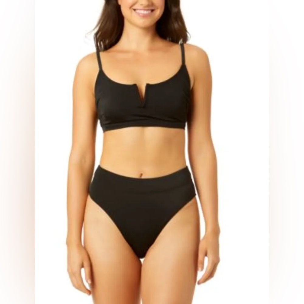 Salt + Cove Elegant Ribbed Black Bikini set MEDIUM NWT